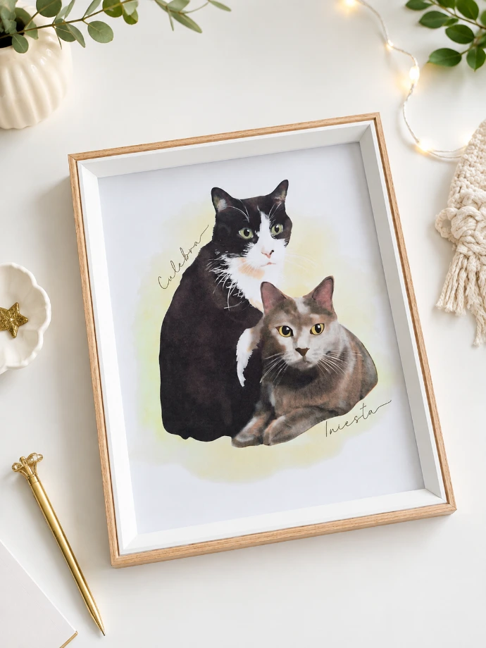 lámina personalizada con mascotas de gatos muy bonita y elegante para regalo emotivo de recuerdo especial diseñada por Enna Blues