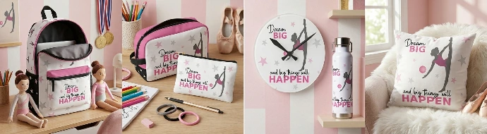 colección zazzle de productos para gimnastas de gimnasia rítmica muchos artículos de decoración ropa y escolar para niñas diseñado por Enna Blues dream big 
