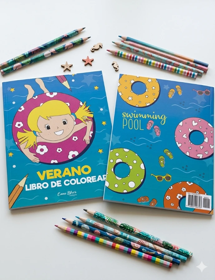 libro de colorear inspirado en el verano para niños y niñas a la venta en amazon para público infantil diseñado por Enna Blues
