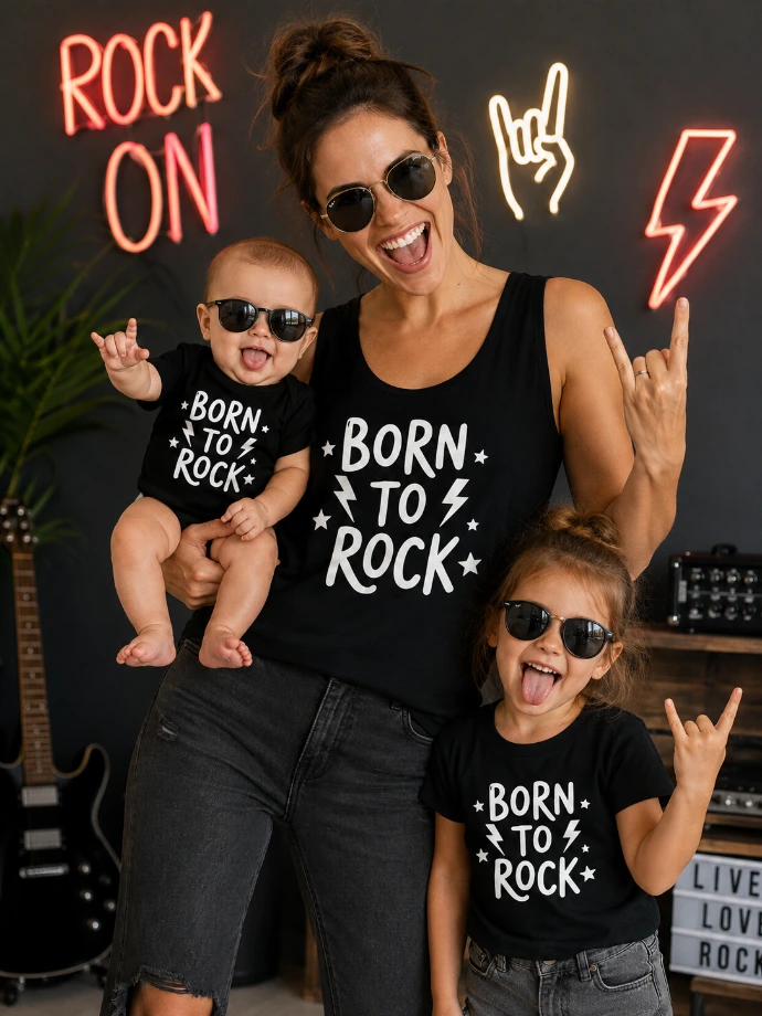 Familia rock madre hijos bebé born to rock enna blues en latostadora ropa chula creativa para toda la familia
