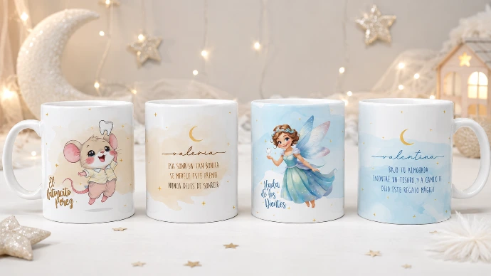 Colección de tazas del ratoncito pérez y el hada de los dientes para niños y niñas en su caída de dientes por enna blues