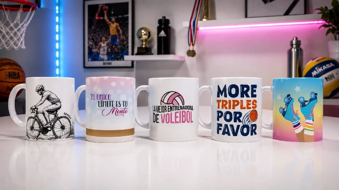 colección de tazas personalizadas para deportistas de diferentes disciplinas diseñadas por enna blues
