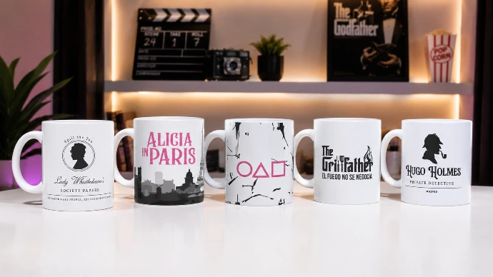 colección de tazas con diseño cinematográfico enna blues