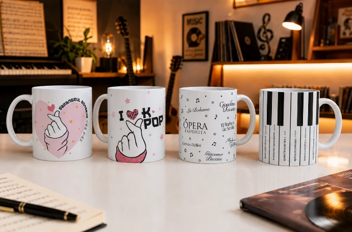 colección de tazas personalizadas inspiradas en la música por enna blues