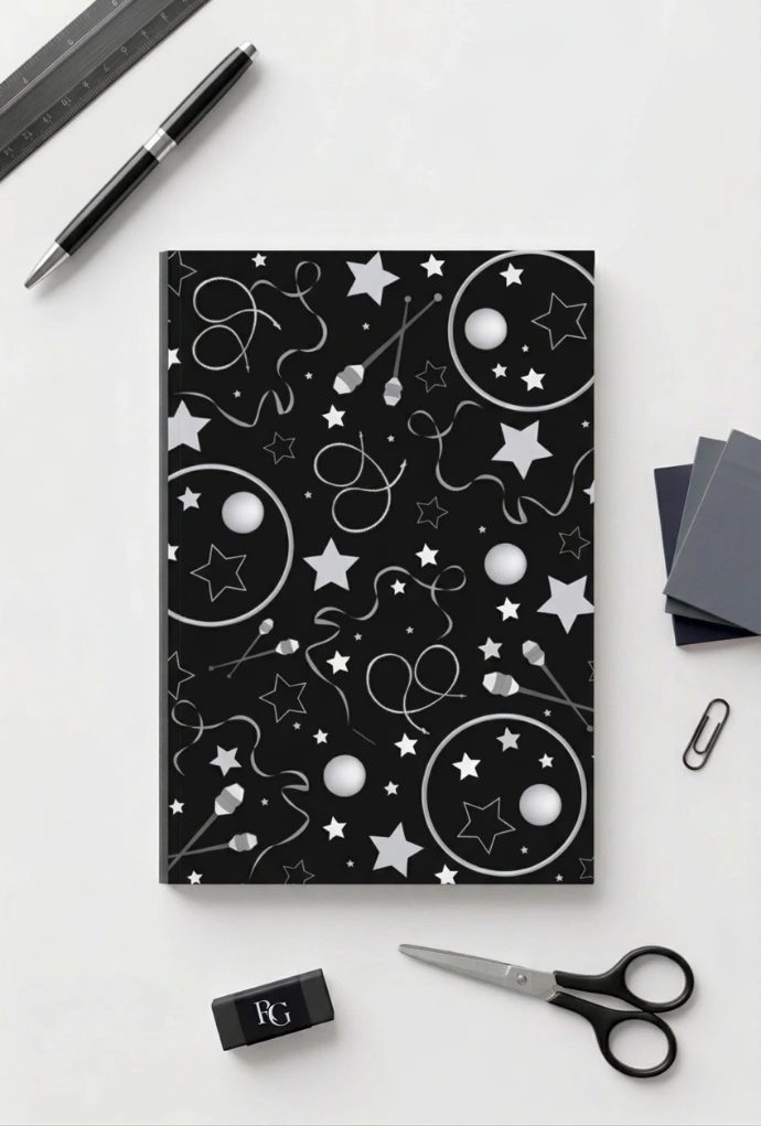 Cuaderno negro de gimnasia rítmica para gimnastas y entrenadoras a la venta en Amazon diseñado por Enna Blues