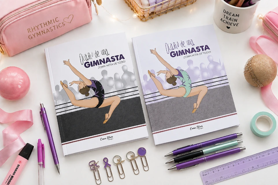 Libro y cuaderno de entrenamiento para gimnastas de gimnasia rítmica Diario de una gimnasta diseñado por Enna Blues a la venta en Amazon