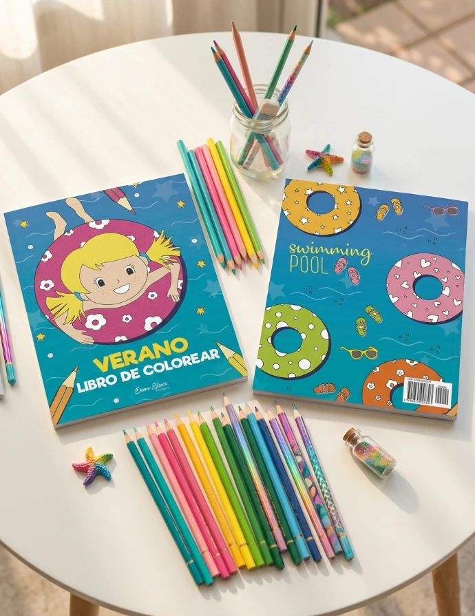 Libro de colorear inspirado en el verano diseñado por Enna Blues a la venta en Amazon especial para niños creativos pequeños