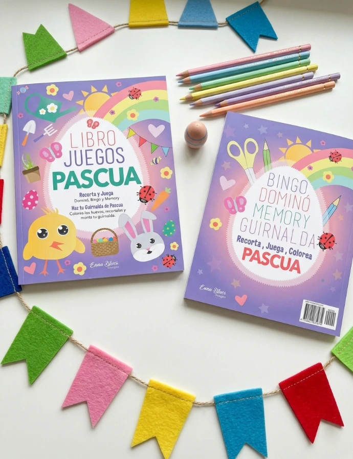 Libro juego de Semana santa o pascua para colorear y recortar diseñado por Enna Blues a la venta en Amazon para niños creativos