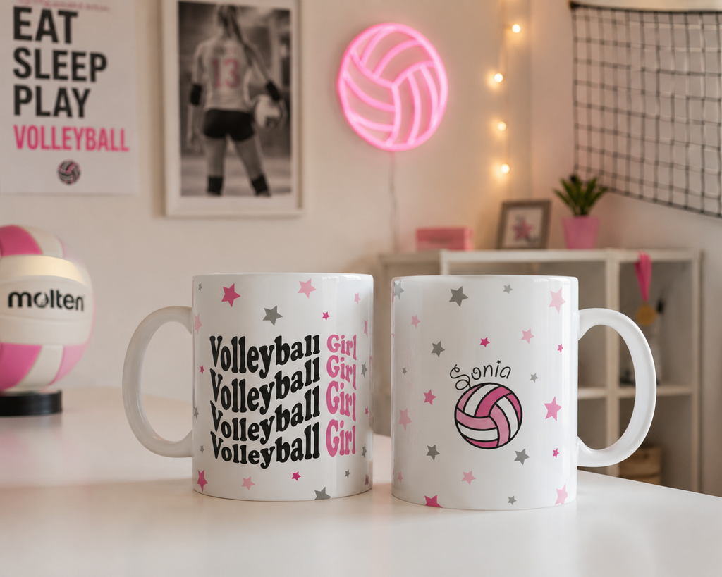 Taza Voleibol Personalizada Rosa