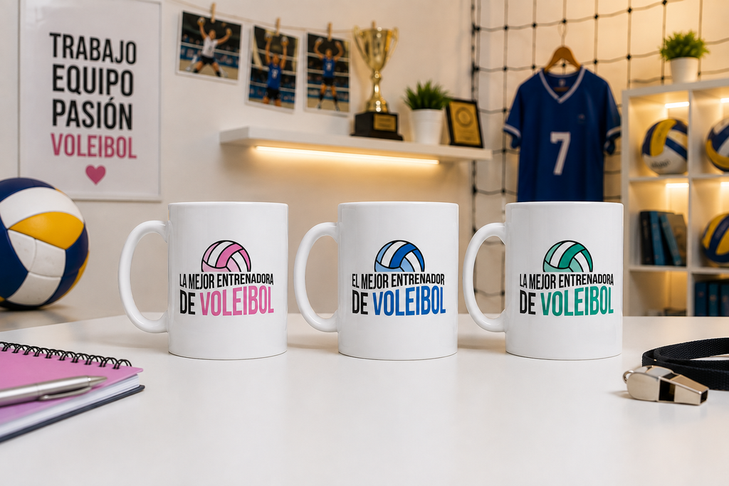 Taza Mejor Entrenador/a Voleibol (rosa, entrenadora)