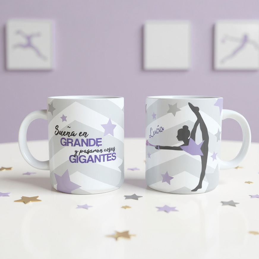 Taza personalizada rítmica Sueña en grande (Mazas) (rosa)