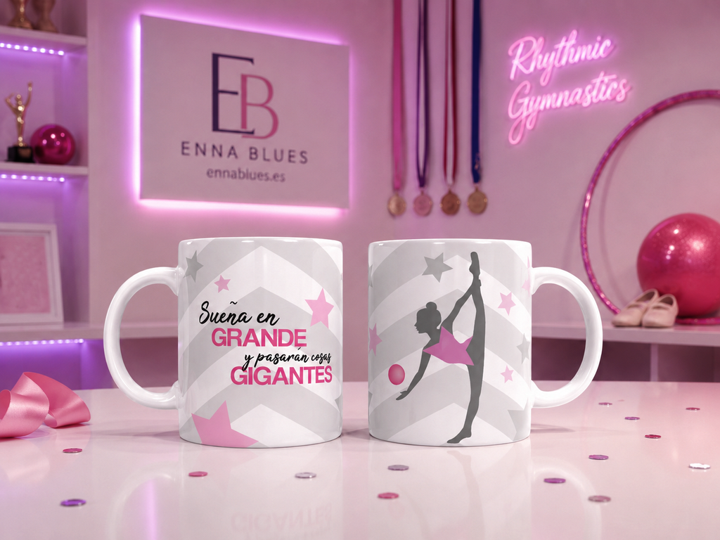 Taza personalizada rítmica Sueña en grande (Pelota) (rosa)