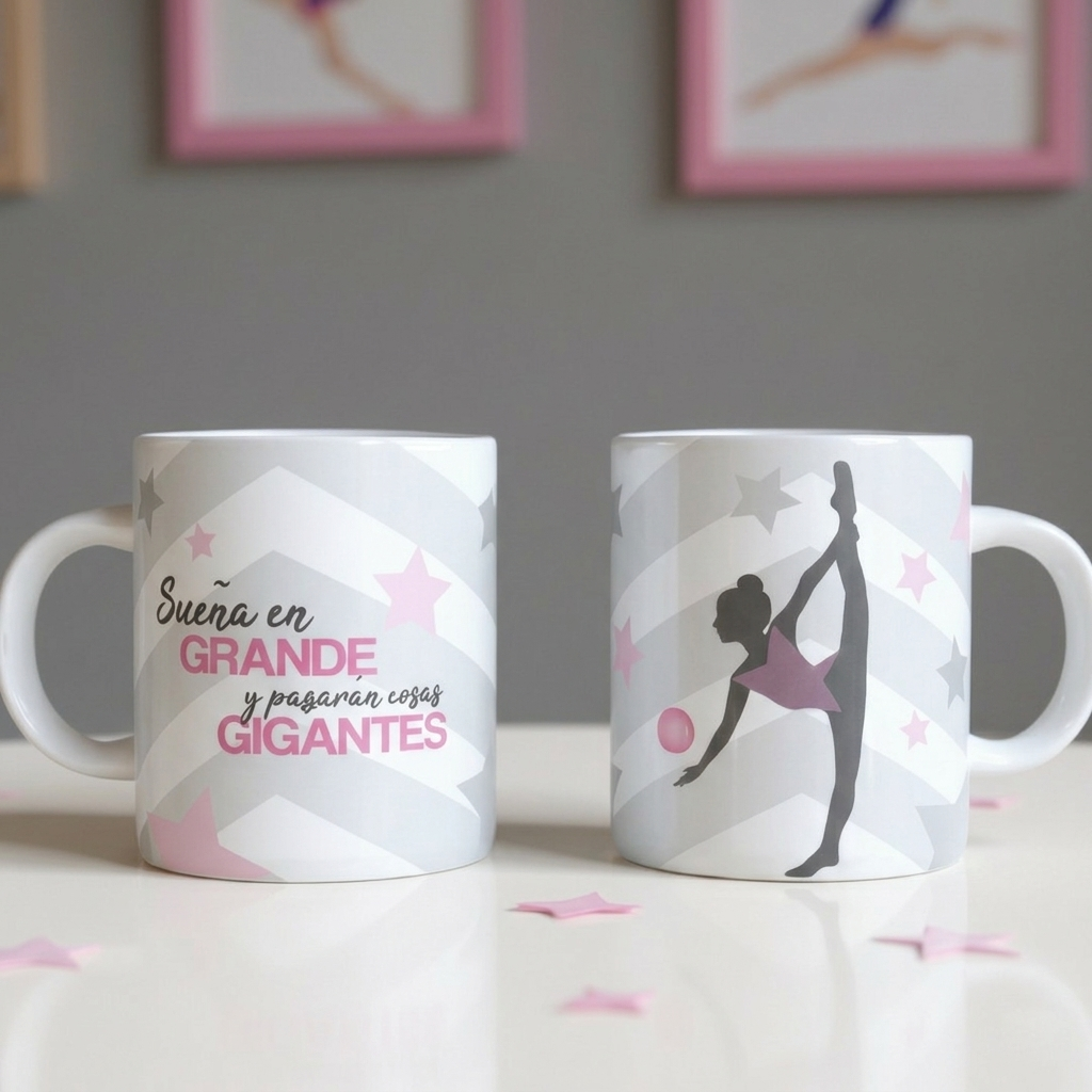 Taza personalizada rítmica Sueña en grande (Pelota) (rosa)