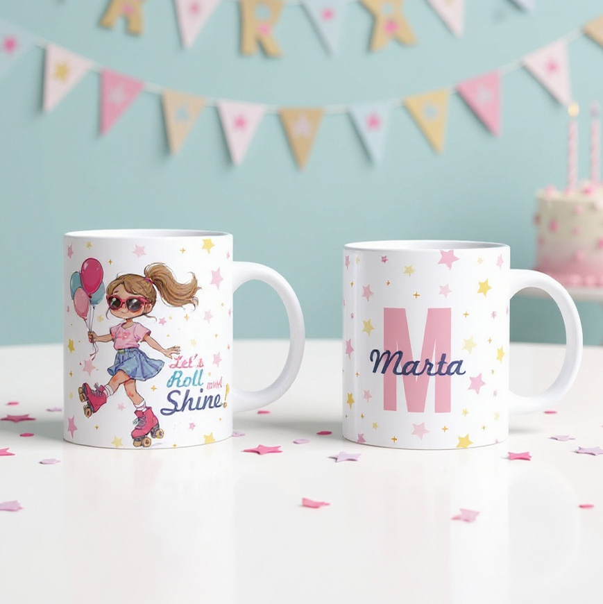 Taza personalizada cumpleaños niña Patines