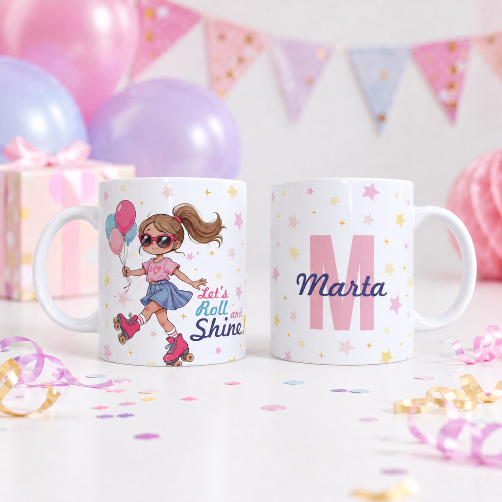 Taza personalizada cumpleaños niña Patines