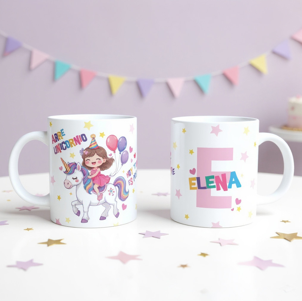 Taza personalizada niña unicornio cumpleaños
