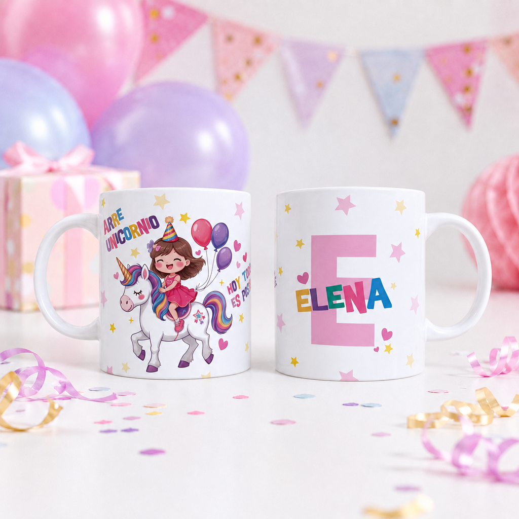 Taza personalizada niña unicornio cumpleaños