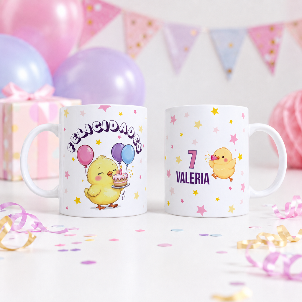 Taza personalizada cumpleaños pollito