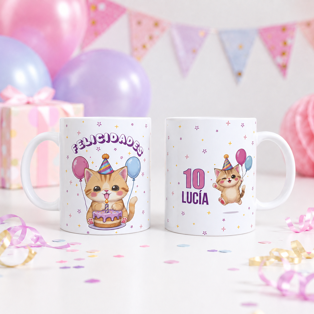 Taza personalizada cumpleaños Gatito