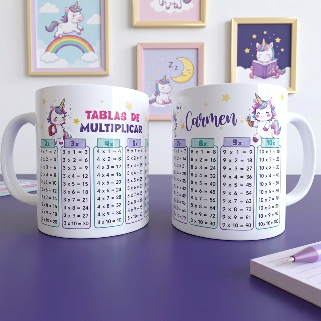 Taza Personalizada Tablas de Multiplicar Unicornio