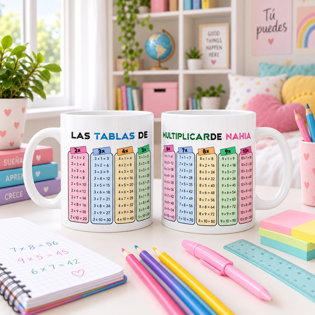 Taza personalizada tablas de multiplicar colores