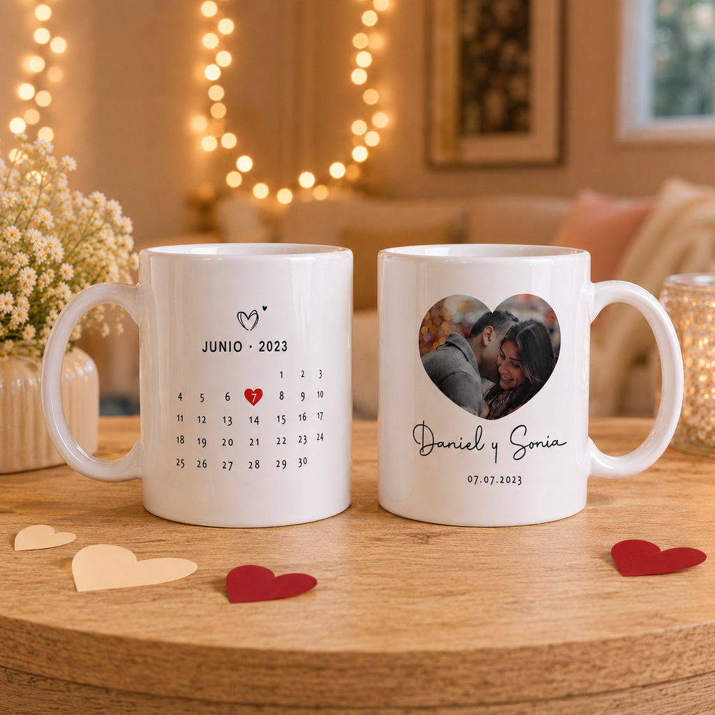 Taza Personalizada Foto y Calendario parejas