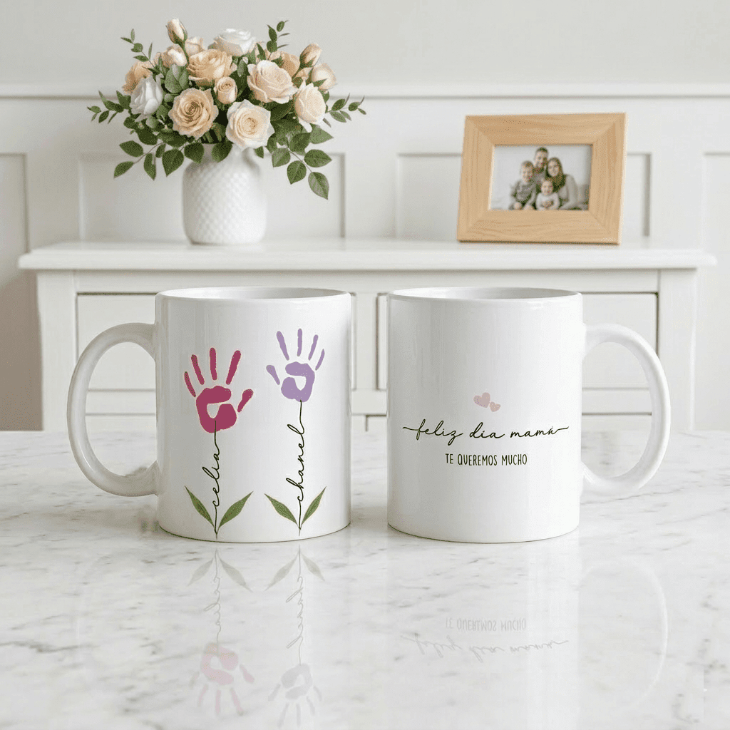 Taza Día Madre Mamá Huellas Personalizada